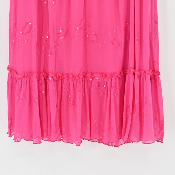 Vintage Y2k WHIZ Pink Midi Skirt Barbiecore Sequin Paisley Ruffle Womens Size L - Picture 4 of 9